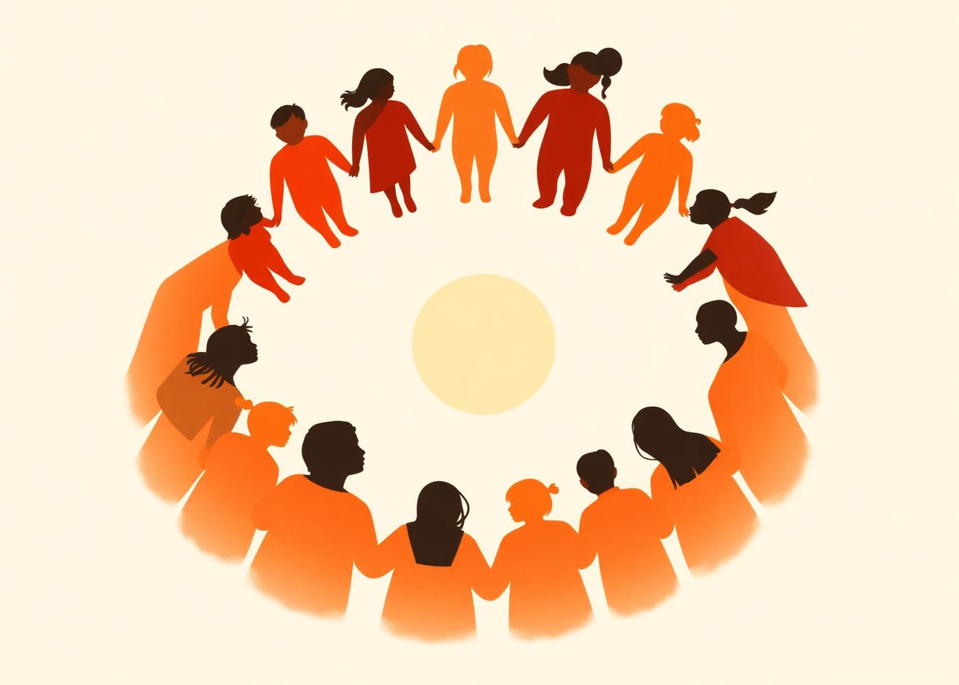 Community members forming a warm connected circle